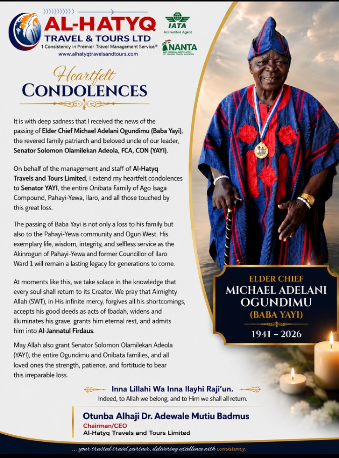 Otunba Alhaji Dr. Adewale Mutiu Badmus mourn with YAYI on the demise of Elder Chief Michael Ogundimu
